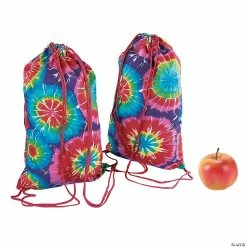 Cheap ❤️ 10" x 15" Medium Nonwoven Colorful Tie-Dyed Drawstring Bags - 12 Pc. 💯