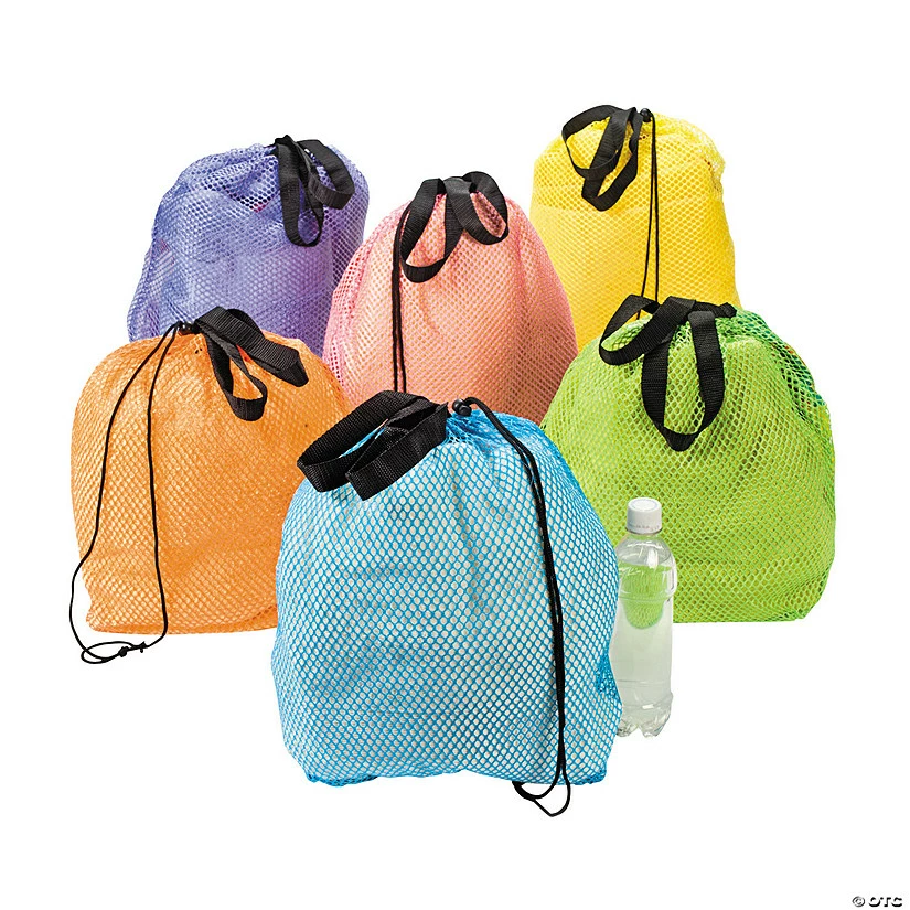 Deals π Large Mesh Beach Drawstring Bags - 12 Pc. π― - Image 2