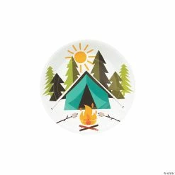 Promo 👏 Camp Party Tent & Campfire Paper Dessert Plates - 8 Ct. ⌛