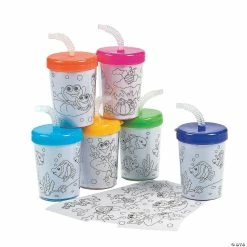 Wholesale ๐ Color Your Own Cups with Lids & Straws - 12 Pc. โ๏ธ